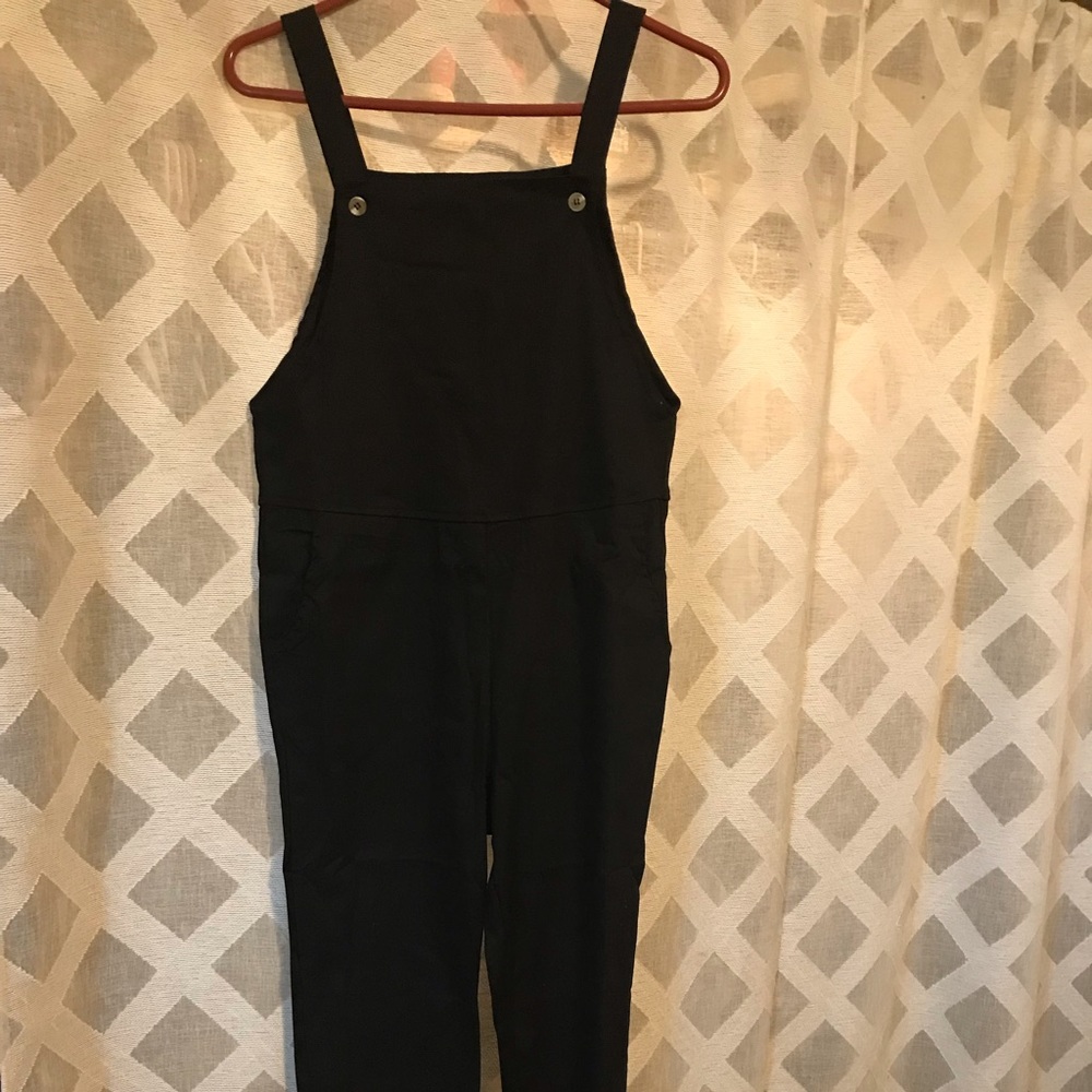 Tickled Teal Black crop overalls jumpsuit SZ Small